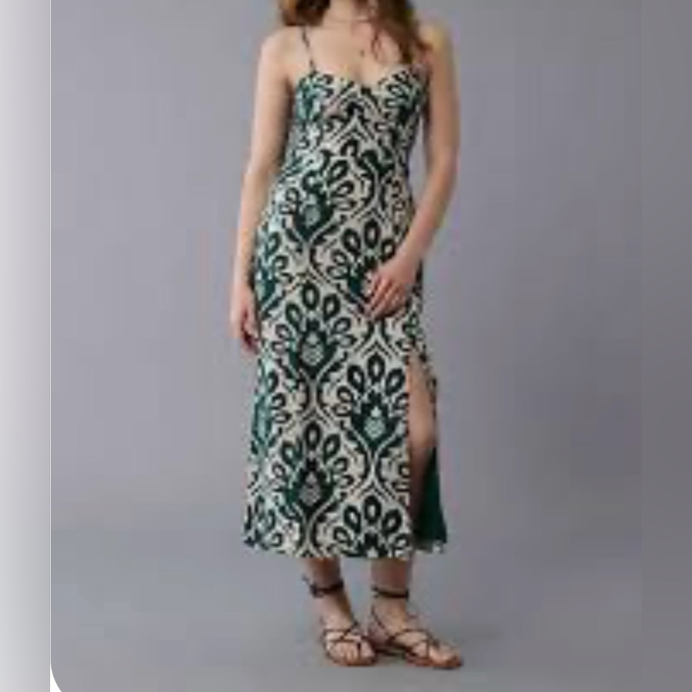 American Eagle Outfitters Strapless Green and Cream Dress